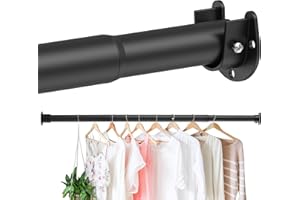 DWELSPIRE Closet Rods for Hanging Clothes, 1.3 Inch Diameter Heavy Duty Closet Rod 17-64 Inches Adjustable Clothes Hanging Rod Matte Black Closet Poles for Wardrobes, Bathroom, Windows