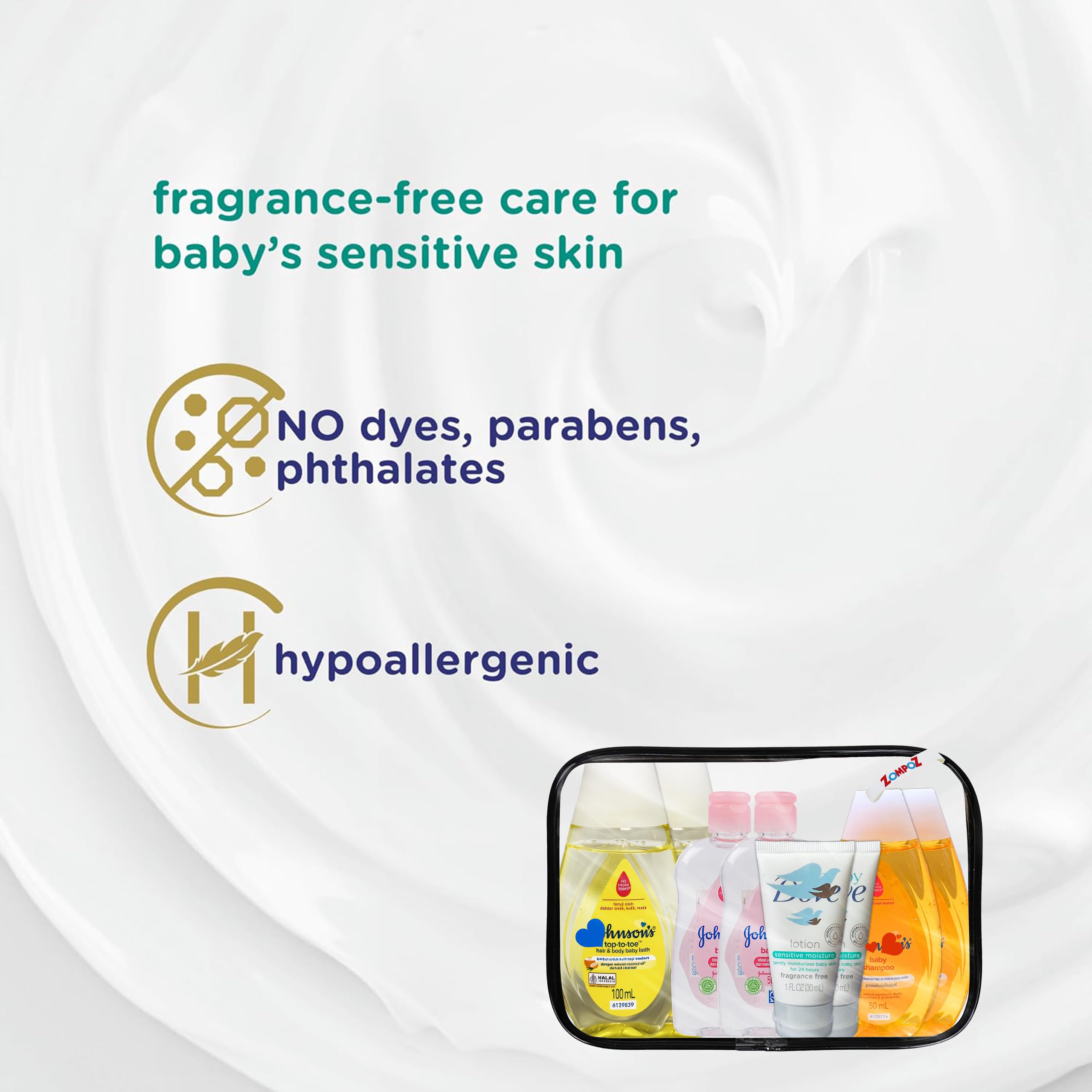 Bath Essentials Travel Kit, 8 Piece TSA Approved Travel Size Bottles Toiletries Kit, Baby Shampoo (2) Top to Toe Body Wash (2) Baby Oil (2) Baby Sensitive Lotion(2)