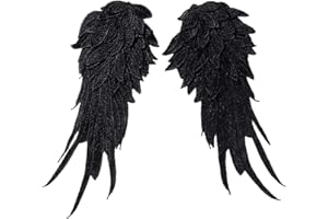Onwon 1 Pair 3D Angel Wings Embroidered Neckline Lace Trim Applique Sewing On Patches Black Small