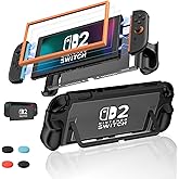 Switch 2 Grip Case - TPU Protective for Nintendo Switch 2 Grip Case, Shockproof & Scratch-Resistant, Quick-Release Joy-Con Design, Kickstand Friendly, Includes 2 Screen Protectors & 4 Thumb Caps