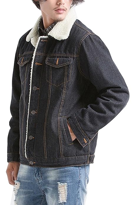 mens black denim jacket with fur collar