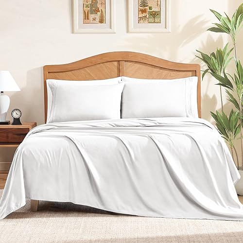 ClevaHome Sheet Set Full Size, 4-Piece Bedding, Lightweight & Super Soft Easy Care Microfiber– Shrinkage & Fade Resistant Bedding Set with 14'' Deep Pockets (Pearl White)