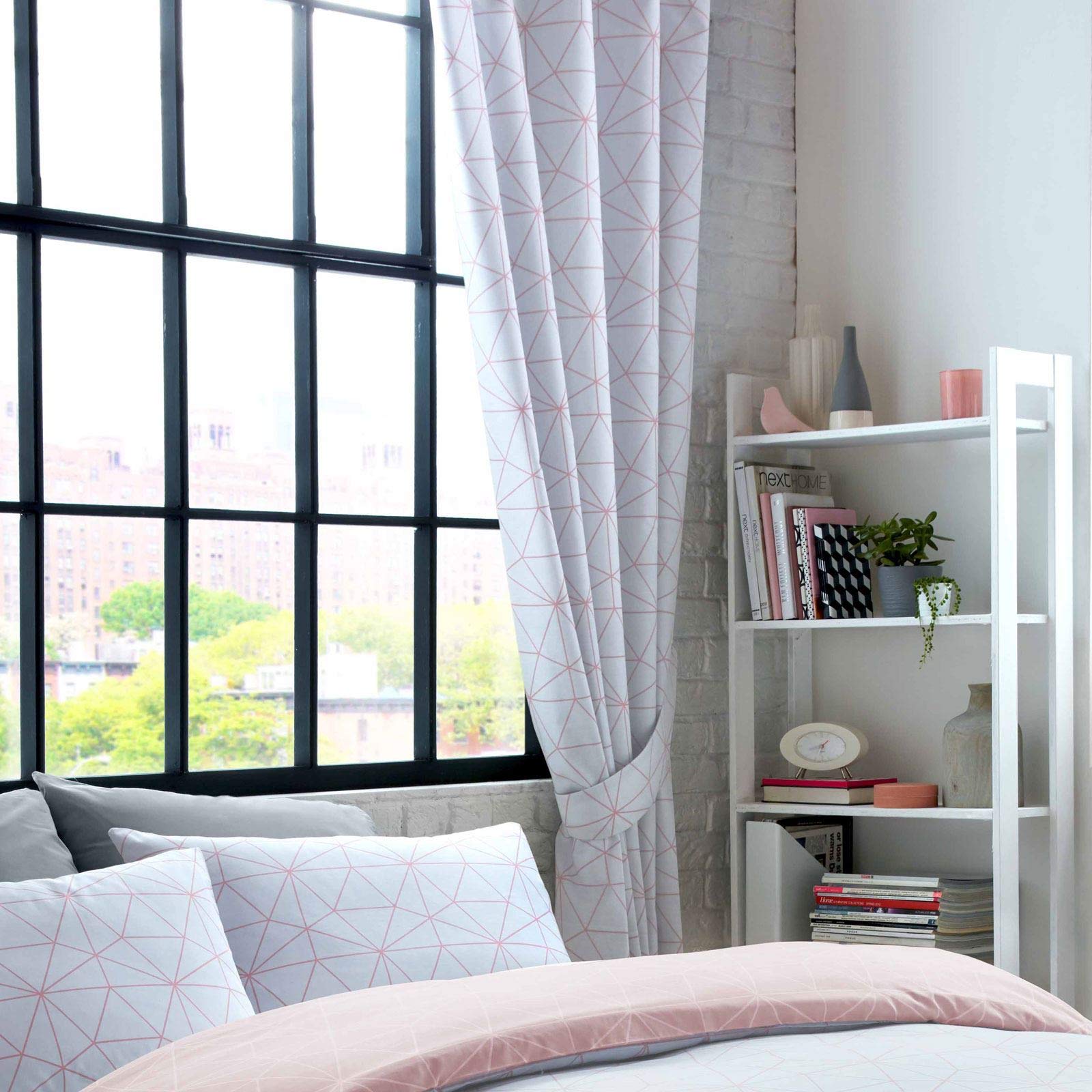 Price Right Home Metro Prism Triangle Geometric Blush Pink/Grey Adults Bedroom Range - Duvet Cover Sets and Curtains Available (54" Curtains)