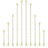 QfwdfcTrenz Gold Chain Extenders for Necklaces, 10PCS Stainless Steel Necklace Extenders, Adjustable Lobster Clasp Extender Chains for Necklaces, Bracelets, Anklets (Assorted Sizes 2-6 Inch)