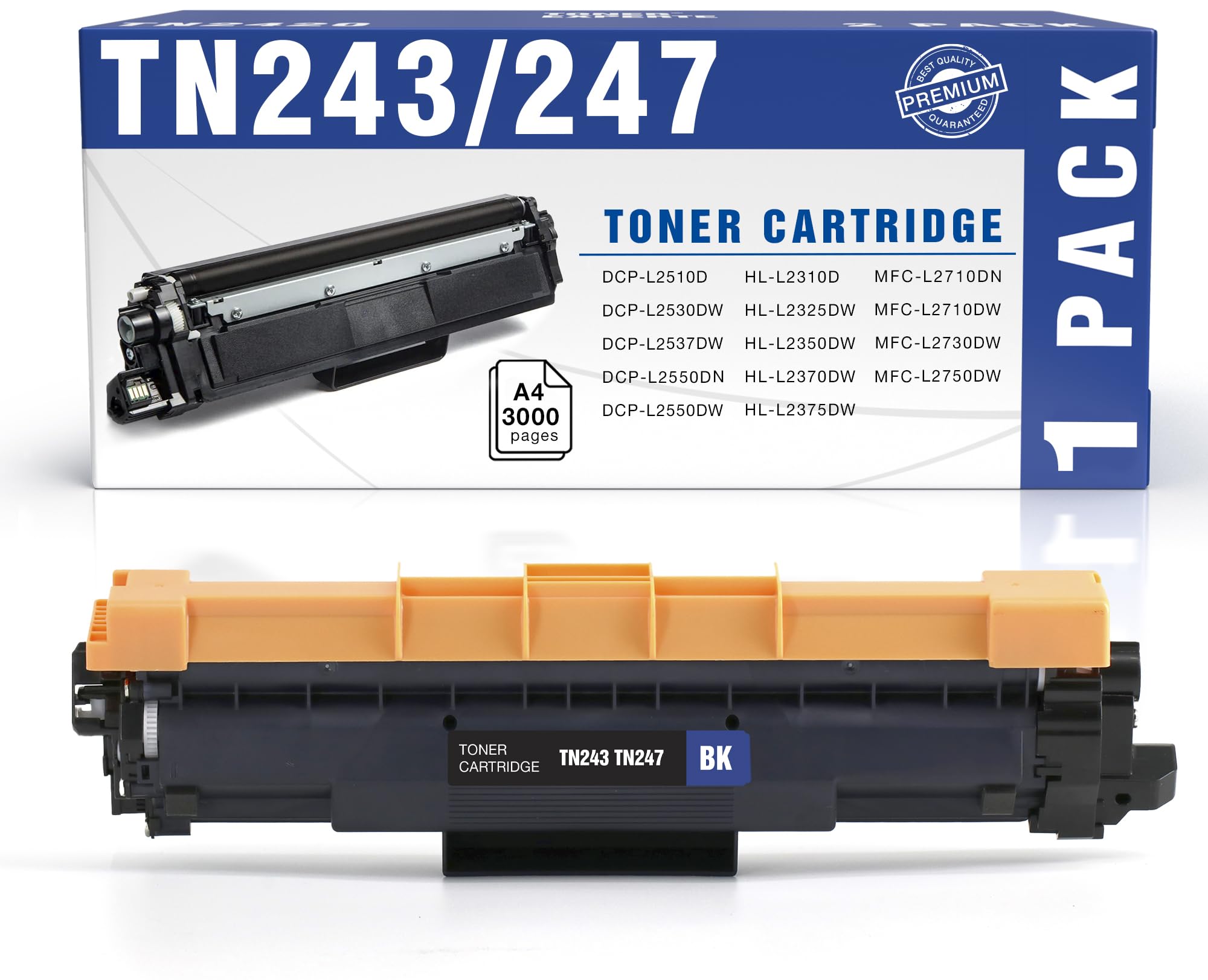 TONER EXPERTE Compatible Brother TN243 TN-243 Black Toner Cartridge Replacement for TN243BK TN-243BK for DCP-L3510CDW DCP-L3550CDW HL-L3210CW MFC-L3750CDW MFC-L3770CDW Printer
