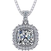 NANA Asscher Cushion Cut Halo CZ Simulated Diamond Solitaire Necklace Sterling Silver 7mm Zirconia Center Gemstone