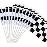 Novelty Place 8"x5.5" Checkered Black and White Racing Stick Flag - Plastic Stick - Decorations for Racing, Race Car Party, S