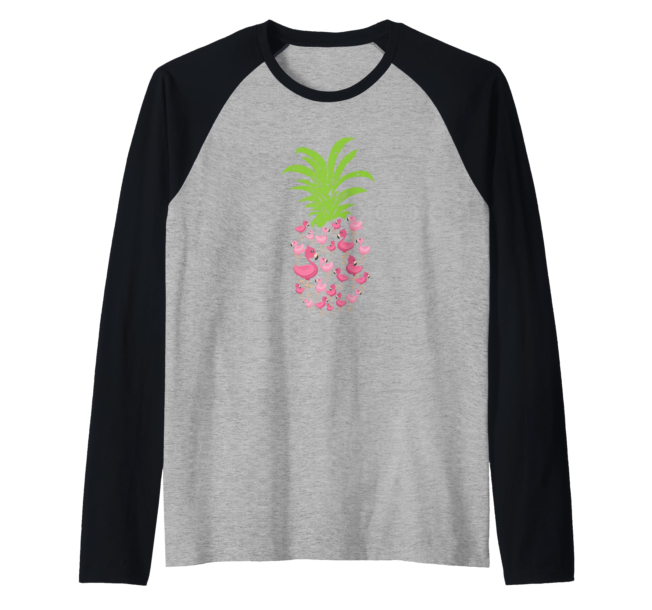 Pineapple Flamingo Aloha Beaches Hawaii - Pink Bird Flamingo Raglan Baseball Tee