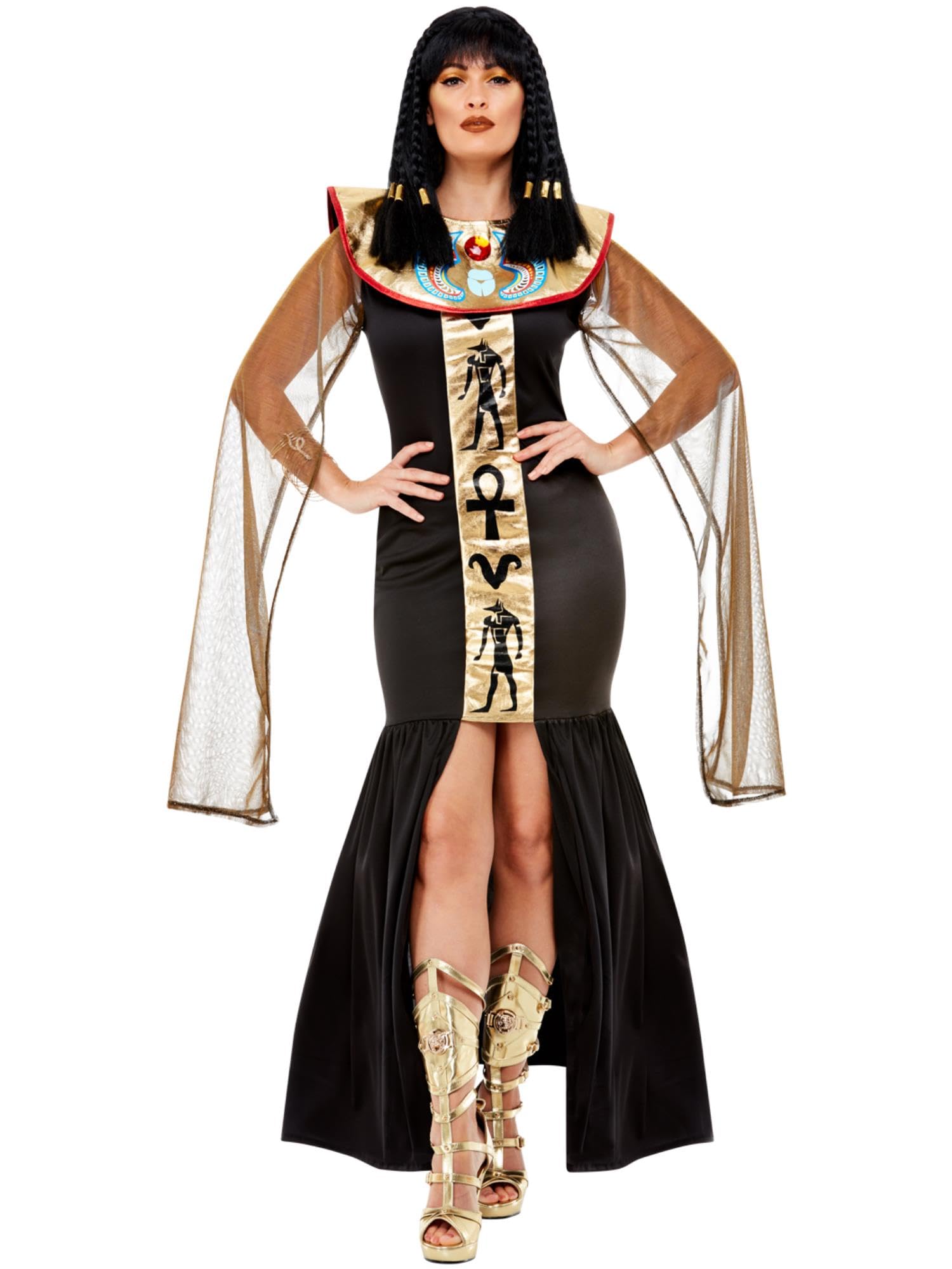 Smiffys Egyptian Goddess Costume, Black Dress with Cape, Legends & Myths Fancy Dress, Ancient Egypt Dress Up Costumes