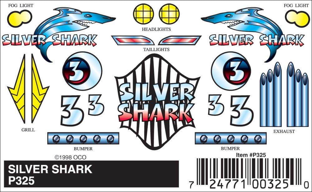 Pinecar Stick-On Decals, Silver Shark, PIN325