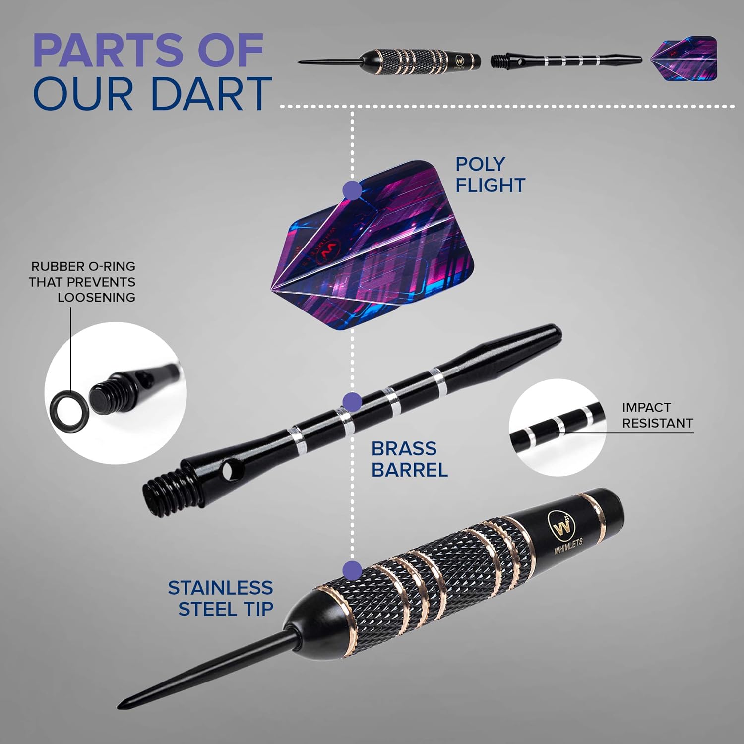 Whimlets Steel Tip Darts Set - Professional Darts Steel Tip for Dartboard with Extra Aluminum Shafts, O-Rings, Flights + Dart Tool and Sharpener + Gift Case + Darts Guide : Sports & Outdoors