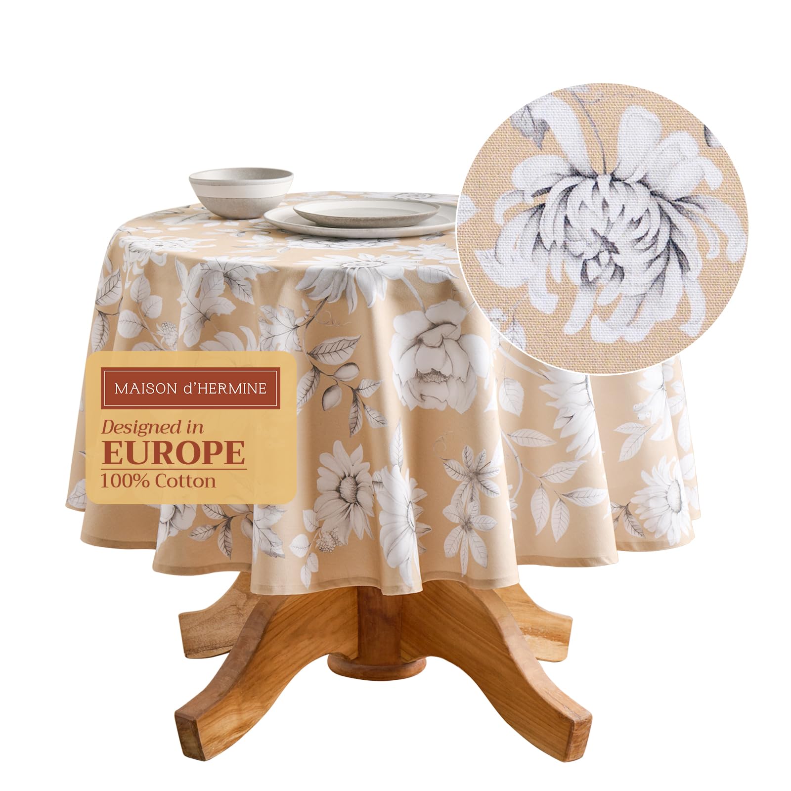 Maison d' Hermine Table Cloth Round Table 100% Cotton 63 Inches Fall Tablecloth Reusable Everyday Use for Thanksgiving Christmas Decorations Dining Farmhouse Party (Pretty Autumn) Image