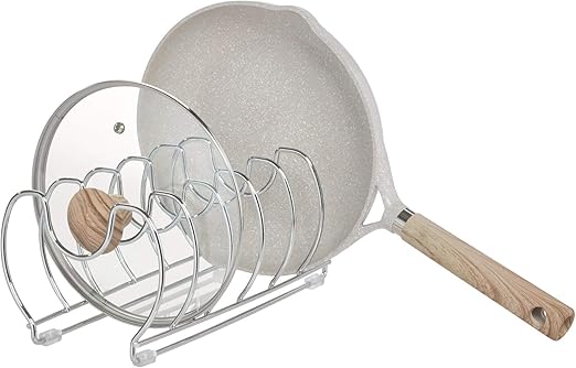 Amazon Com Idesign Interdesign Kitchen Cabinet Storage Skillets Pans 13 Chrome Classico Cookware 13 Pan Organizer Horizontal