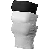 MixMatchy Women's 3 Pack Tube Top with Built-in Bra, Double Layered Strapless Bandeau Top, Y2K Side Ruched Casual Tops