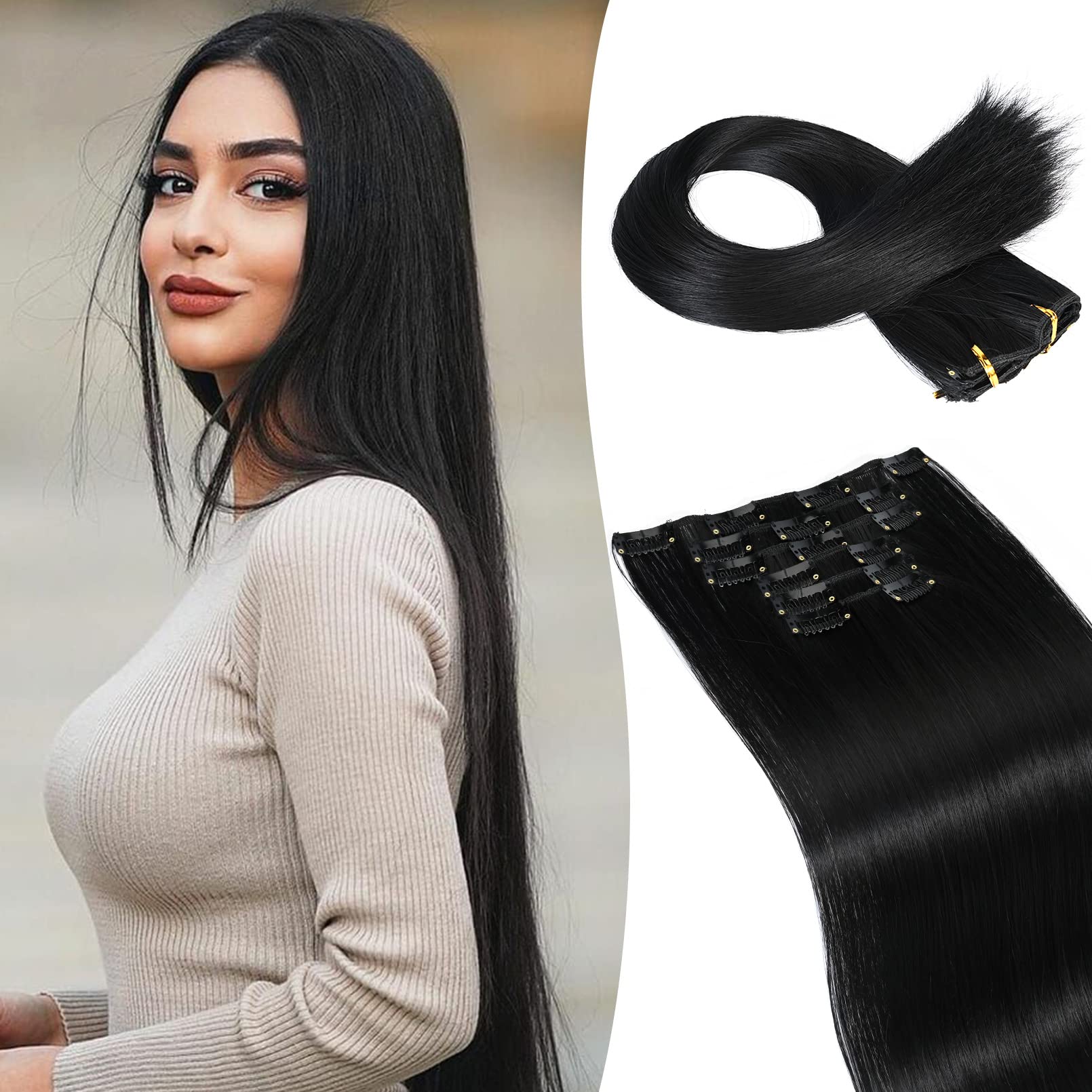 LONAI Clip in hair extensions 6PCS Straight