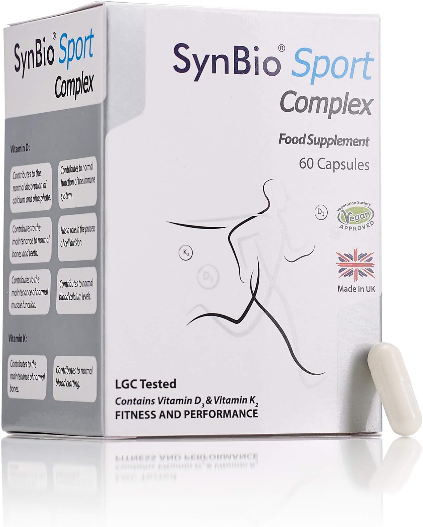 SynBio Sport Complex (Vitamin D3+Vitamin K2) | 60 Capsules | LGC Tested - VEGAN Certified - Nut Free - Vegetarian Society Approved - SOYA Free - Dairy Free - Yeast Free - Gelatin Free - Made in the UK