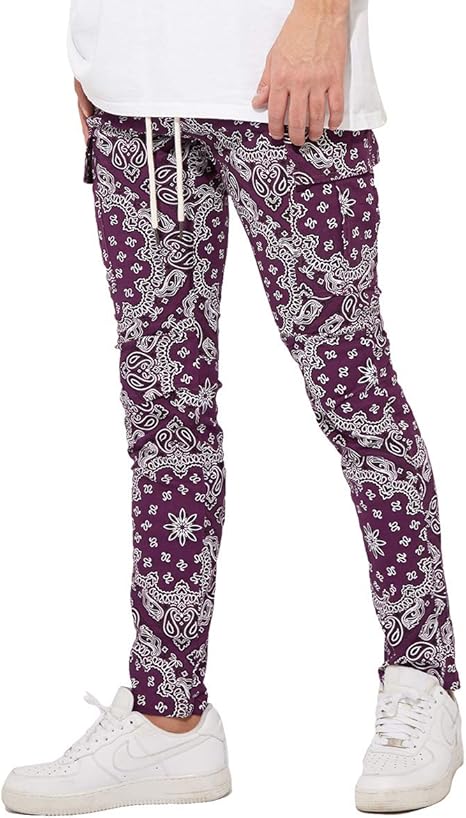 Amazon カーゴパンツ メンズ スキニーパンツ ウエストゴム バンダナ柄 カモフラ柄 迷彩柄 ペイズリー柄 柄パンツ 黒 白 赤 緑 テーパード パンツ イージーパンツ Gracias ロングパンツ 通販