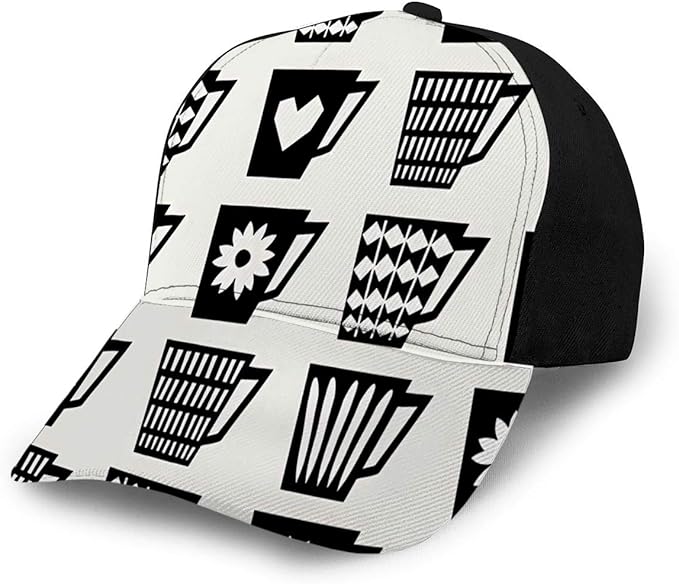 Baseball Hats Caps Mid Century Style Repeating with Coffee Cups Sun