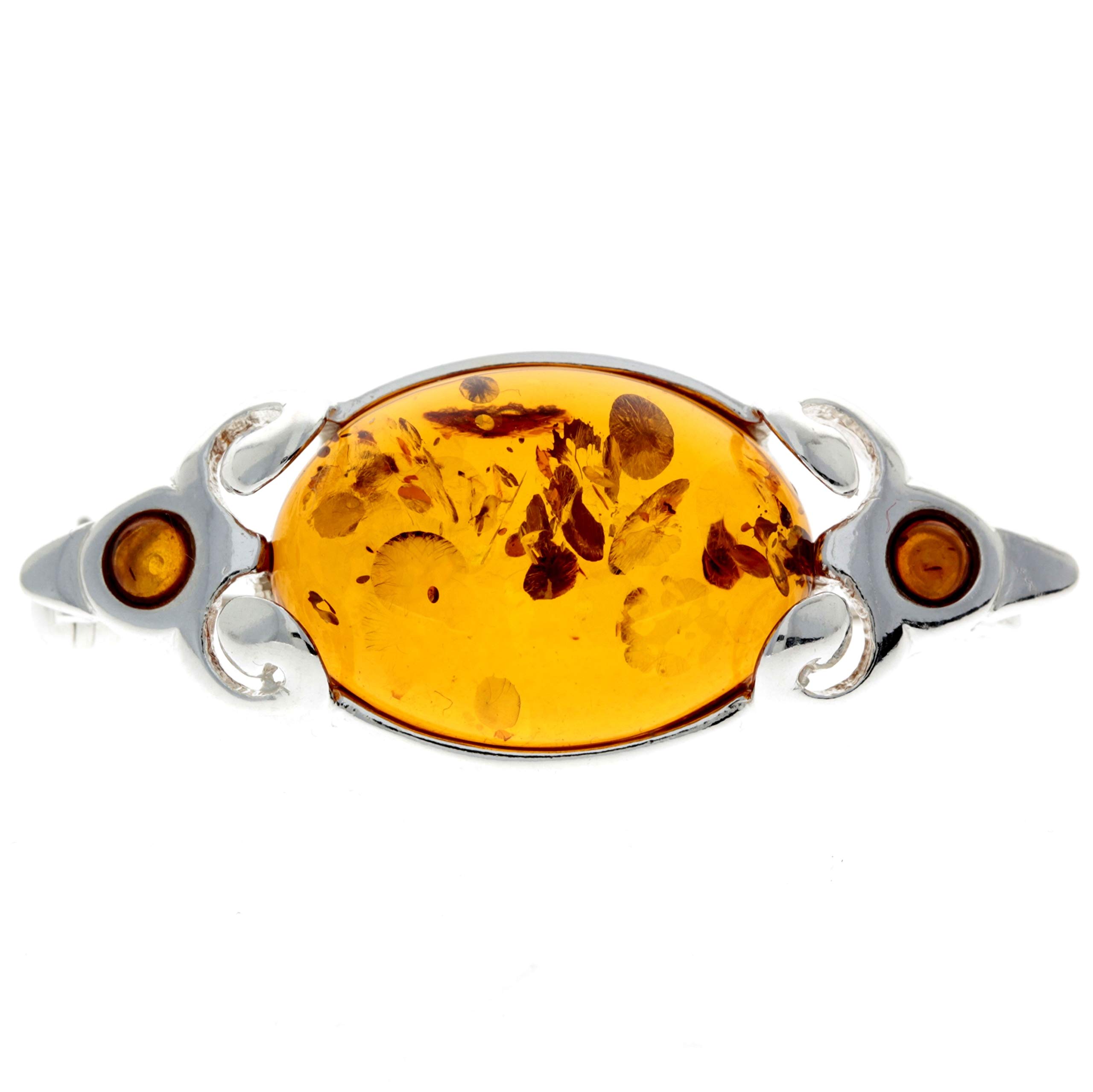 925 Sterling Silver & Genuine Cognac Baltic Amber Modern Brooch GL815