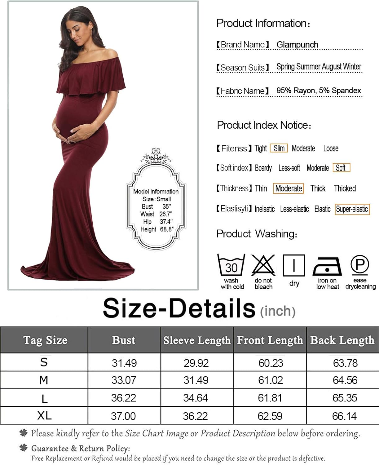 Glampunch Womens Off Shoulder Maternity Dress Ruffles Elegant Slim Gowns Fit Maxi Photography Dress at  Women’s Clothing store