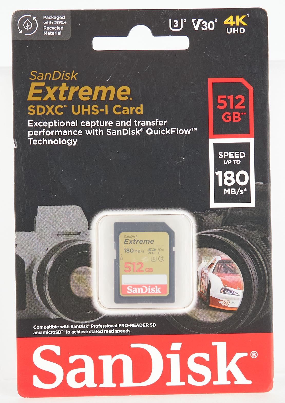 SanDisk 512GB Extreme SDXC UHS-I Memory Card - C10, U3, V30, 4K, UHD, SD Card - SDSDXVV-512G-GNCIN
