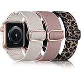DaQin 3 Pack Stretchy Solo Loop Compatible with Apple Watch Bands for Women 49mm 46mm 45mm 44mm 42mm, Nylon Braided Elastic Strap for iWatch Band Series 11 10 9 8 7 6 5 4 3 SE Ultra 3 Ultra 2 Ultra