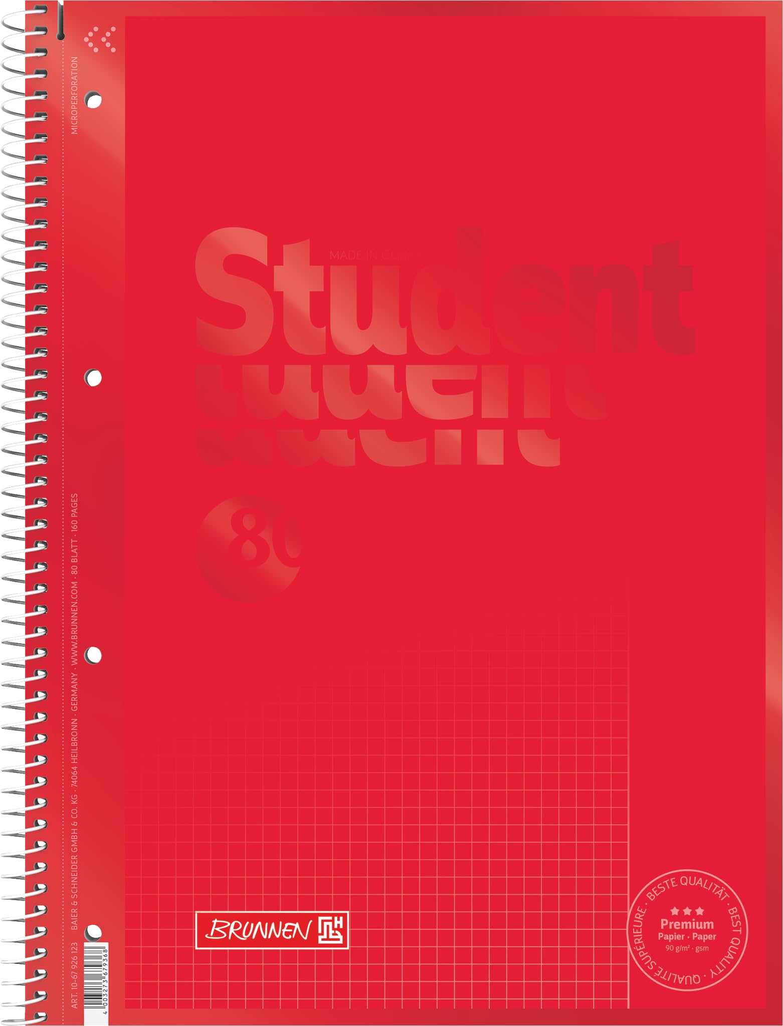 Brunnen Colour Code 1067926123 Notebook/Student Notepad A4, Squared (Type 26) 90g/m² 80 Pages, Red