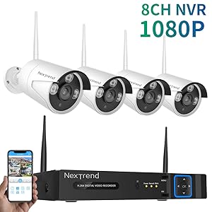 Wireless Security Camera System, NexTrend 8 Channel 1080P Home Video Surveillance System, 4 960P(1.3 MP) Waterproof Security Cameras, 1TB Hard Drive, Plug Play Indoor Outdoor Security Camera System