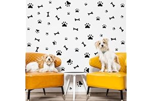 YULBEN 76 Pieces Dog Paw Decal Paw Print Sticker Dog Room Decor for Walls Dog Pup Removable Vinyl Wall Sticker Decoration Animal Footprint for Kid Boy Girl Nursery Bedroom Room Decor Art Mural DIY, Black