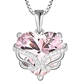 JIWOY Angel Wings Necklaces 925 Sterling Silver Heart Birthstone Jewelry Gifts for Women