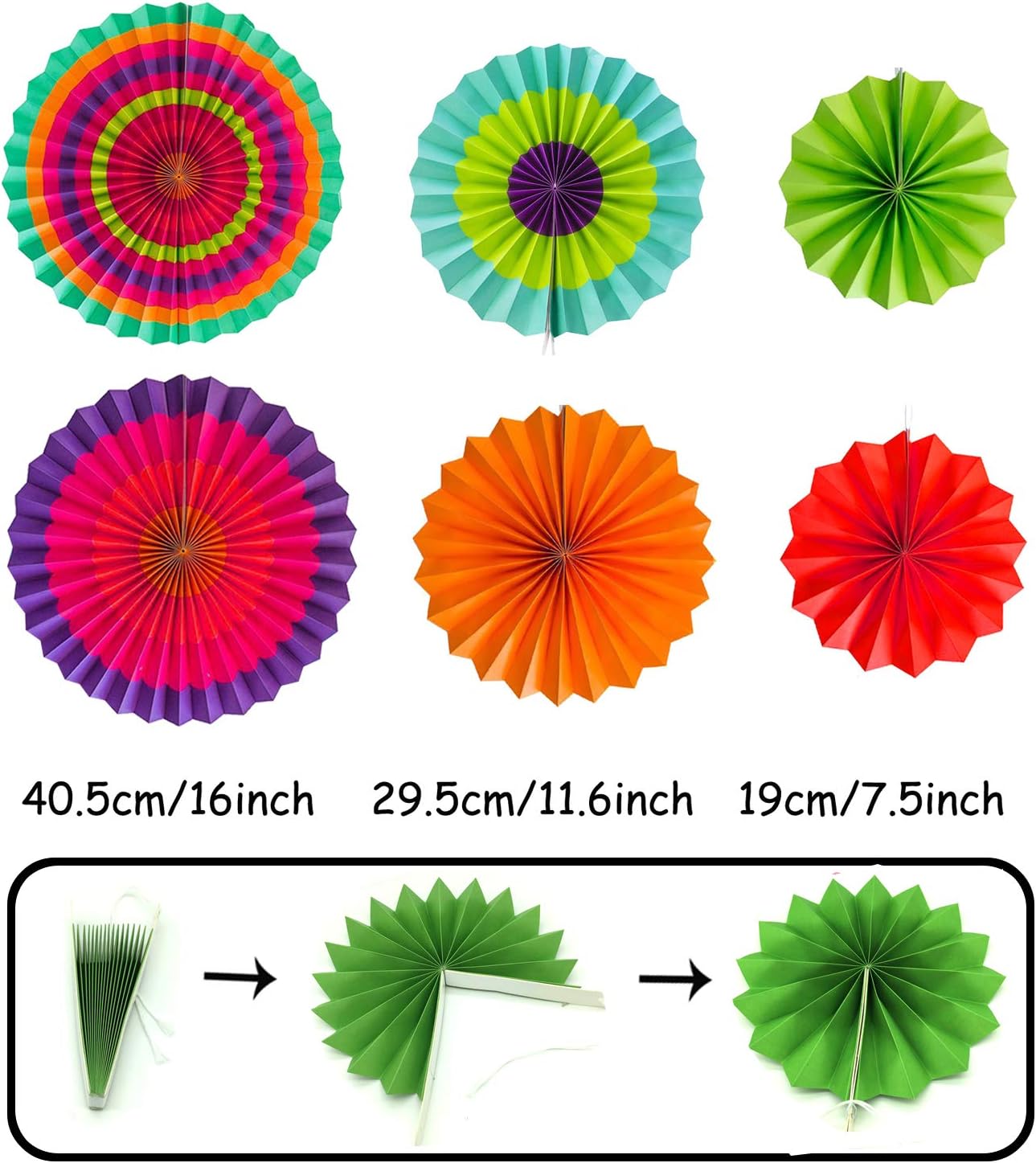 ZERODECO Party Decoration, 21 Pcs Multi-color Hanging Paper Fans, Pom Poms Flowers, Garlands String Polka Dot and Triangle Bunting Flags for Birthday Parties, Wedding Décor, Fiesta or Mexican Party: Toys & Games