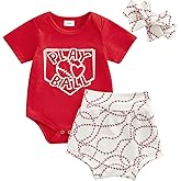 DNOMAID YZARC Newborn Baby Girl Baseball Outfit Short Sleeve Letters Print Romper Baseball Shorts Set Headband Summer Clothes