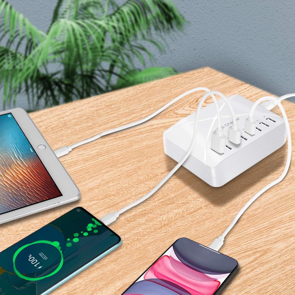 Multi Port USB Charger Station,8-Port Desktop Multi USB Charger，USB Charging Hub with Smart Detect，Multiport USB Charging Station for Smartphone, Tablets and Other Multiple Devices（White）: Electronics
