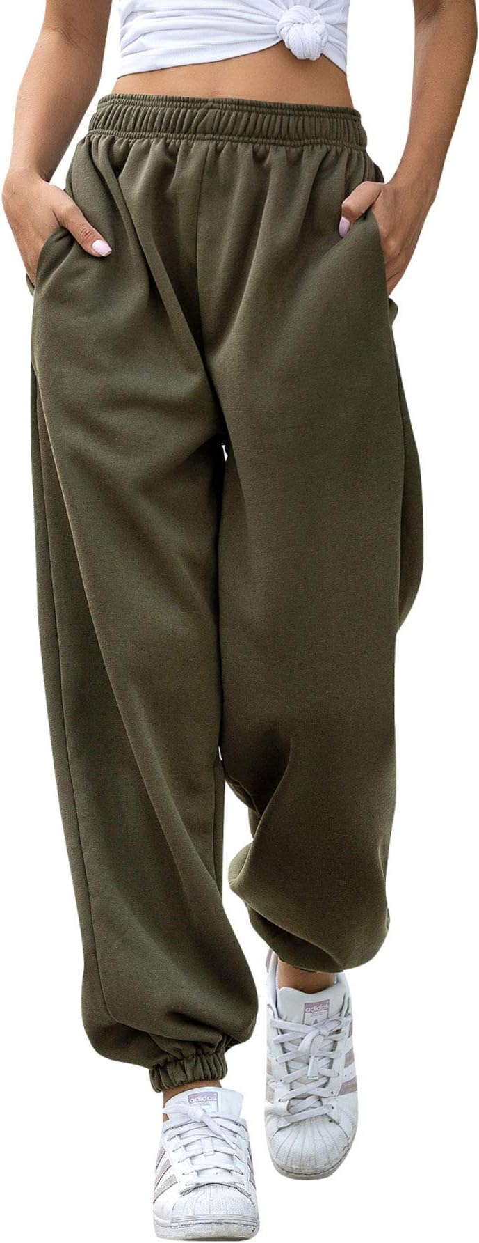 Amormio Women's Active Elastic Waist Cotton-Blend Baggy Loose Workout Sweatpants Joggers Lounge Pants Sportswear