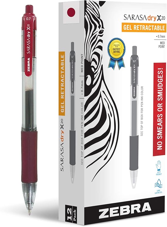 Zebra Sarasa Rapid Dry Ink Gel Retractable Pen, 0.7mm, Mahogany, 12