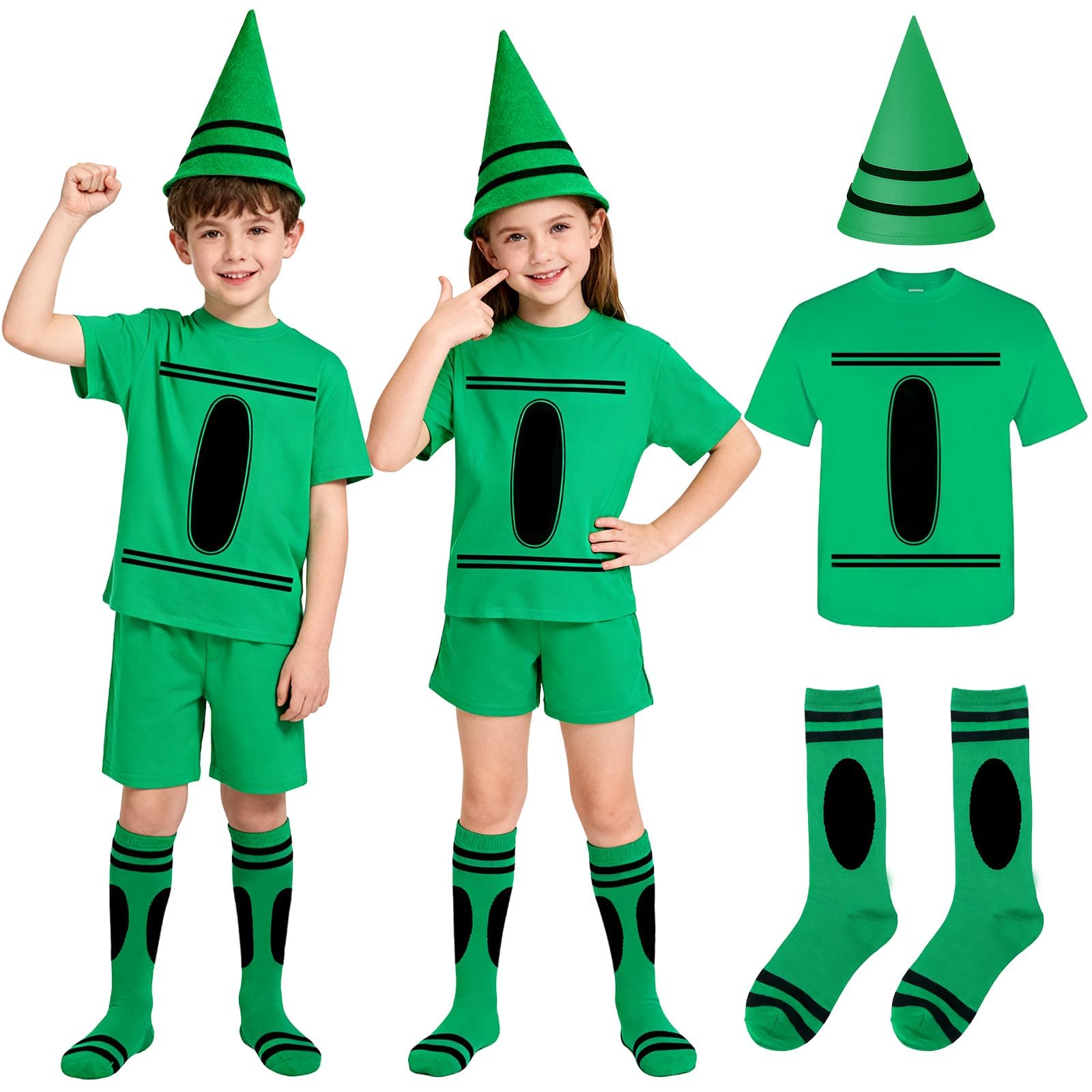 Ainvliya World Book Day Costume Kids Set, World Book Day 2026 Full Costume Kids, Carnival Fancy Dress Including T-Shirt Cone Hat Socks Group Costumes Outfit Party for Girls Boys
