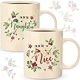 Sliner 11 oz Christmas Ceramic Coffee Mugs Set of 2 Naughty Nice Coffee Cup Funny Gift Cute Festive Ceramic Tea Cup Xmas Holiday Birthday Gifts for Men Women
