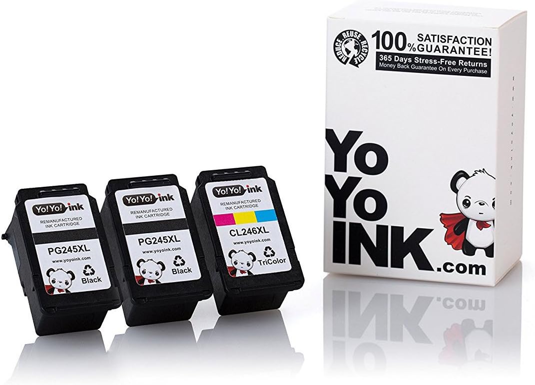 YoYoink Remanufactured Ink Cartridges Replacement for Canon PG245XL CL246XL High Yield (2 Black, 1 Color; 3 Pack) - Compatible with MX490 MX492 MG2920 iP2820