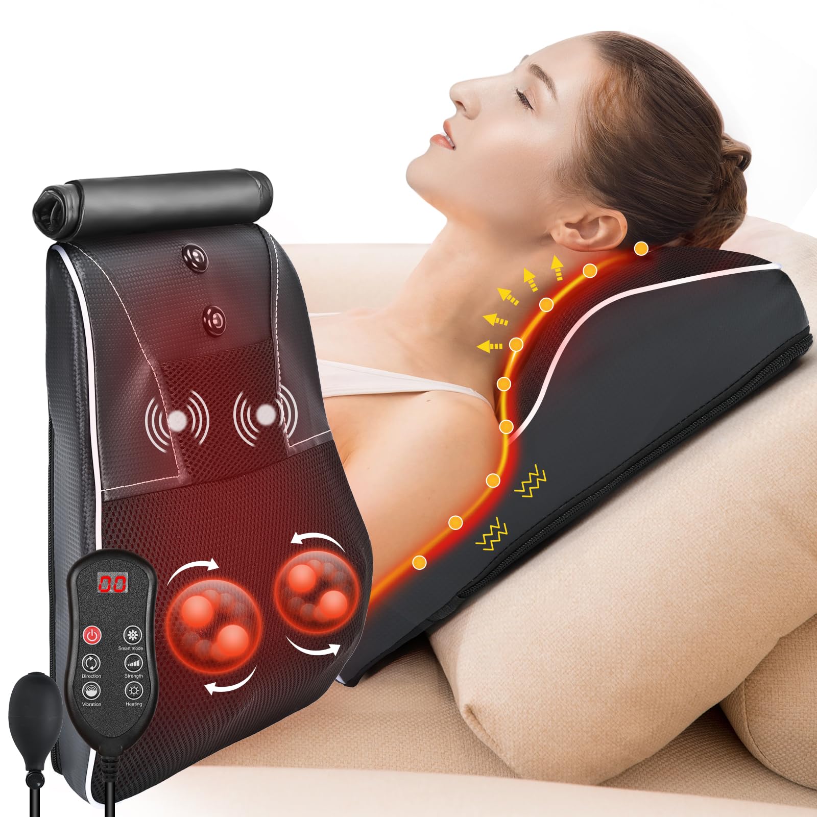 Photo 1 of hlthsky Shiatsu Neck and Back Massager with Heat,Neck Massager for Pain Relief deep Tissue,3D Kneading Massage Pillow for Back,Shoulder,Leg,Gifts for Mom,Dad,Women (Black)