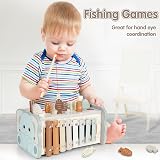 DINORUN Montessori Wooden Toy 4 in 1 Hammering Xylophone Fishing Gear view 5