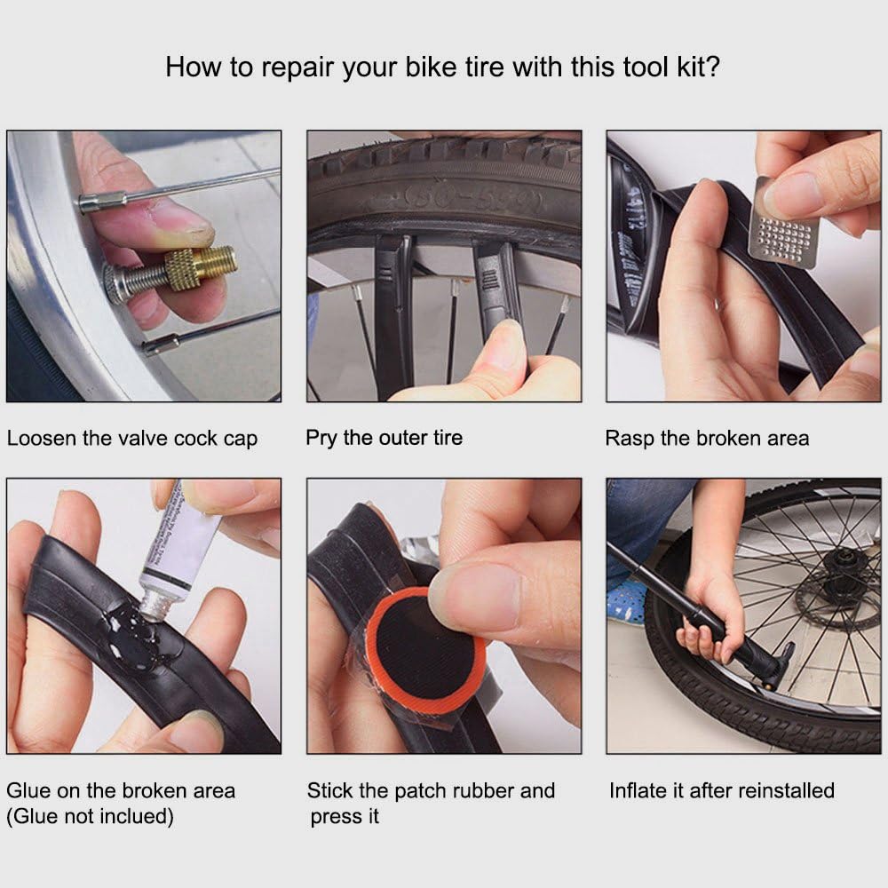 WOTOW Bike Repair Set Bag Bicycle Multi Function 16 in 1 Tool Kit Hex Key Wrench Tire Patch Lever Portable Handy Multi Tool Maintenance Fix Mini Set for Road Mountain Bikes (16 in 1) : Sports & Outdoors