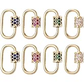 Beadthoven 10Pcs Oval Screw Carabiner Lock Charms 19x12x2mm Brass Cubic Zirconia Necklace Lock Clip Charms Small Metal Locking Carabiner Clasps for DIY Necklace Bracelet Keychain Jewelry Making