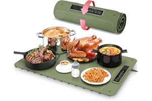 Electric Warming Tray, Mojimdo Silicone Warming Mat for Food with 4 Temperature Settings, Child-Lock, Auto Shut-Off, and 1H/3H/5H Timer, Portable Food Warmers for Buffets Party Family Gatherings-Green