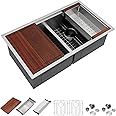 Dcolora 33 Inch Workstation Sink 50/50 Double Bowl Undrmount 16 Guage Stainless Steel Low Divided Ledge Kitchen Sink,DC-FD5217