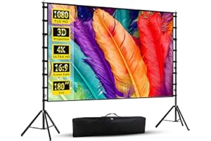 Projector Screen and Stand, Wootfairy 180 inch Portable and Foldable Projection Screen 4K HD 16:9 Rear Front Wrinkle-Free Movie Screen with Carry Bag for Indoor Outdoor Home Theater Backyard Cinema