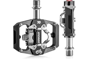 LYCAON Bike Cycling Pedal - Mountain Dual Function Flat and Clipless Pedal, CNC Machined Aluminum 3 Sealed Bearing Platform P