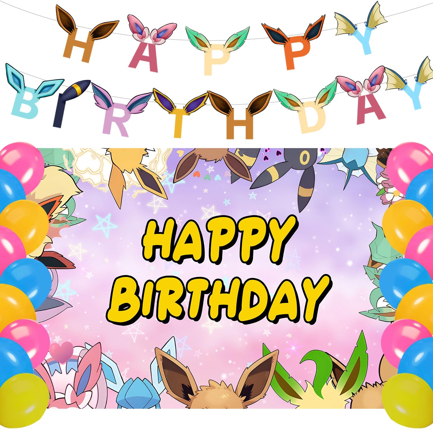 Photo 1 of Cartoon Animation Birthday Party Backdrop,Evolutions Decor Supplies Include Happy Birthday Banner,Backdrop,Latex Balloon