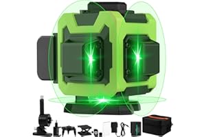OMMO Laser Level, 12 Lines Green Laser Level Self Leveling Tool, 150ft Laser Level 360 Line Laser Two Vertical and One Horizontal Lines with 3000mAh Rechargeable Battery/Remote Control