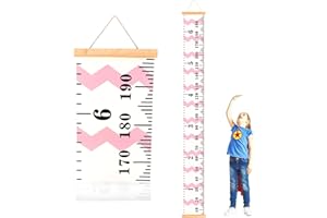 DOOLMIN Baby Height Growth Chart, Canvas Height Measuring Chart for Kids Child Toddler Boys Girls, 79" x 7.9" Hangable and Removable Waterproof Wood Ruler for Wall Room Nursery Décor (Pink Ripple)