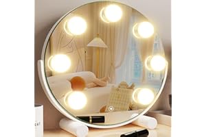 Gvnkvn Vanity Mirror with Lights, 13" Hollywood Mirror Tabletop Makeup Mirror with 7 Dimmable LED Bulbs, Large Lighted Mirror for Bedroom Smart Touch Control 3 Colors Light 360°Rotation,